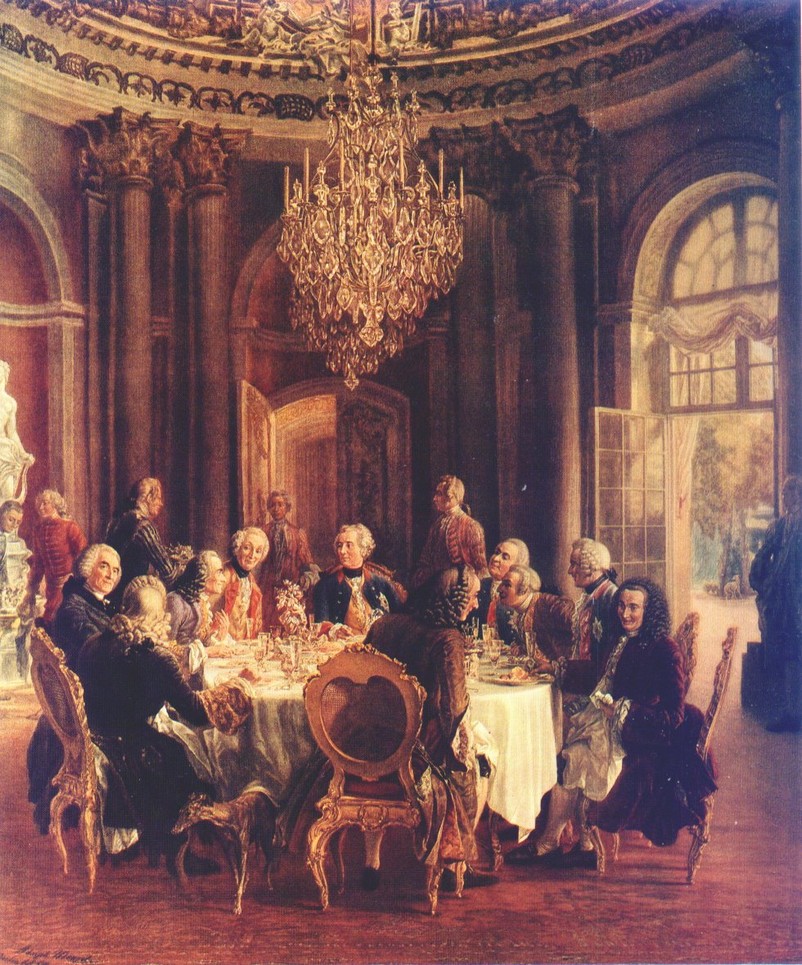 Adolf von Menzel - Tafelrunde Knig Friedrich II, 1850, publiek - origineel in brand verloren gegaan - kopie J. Tietze