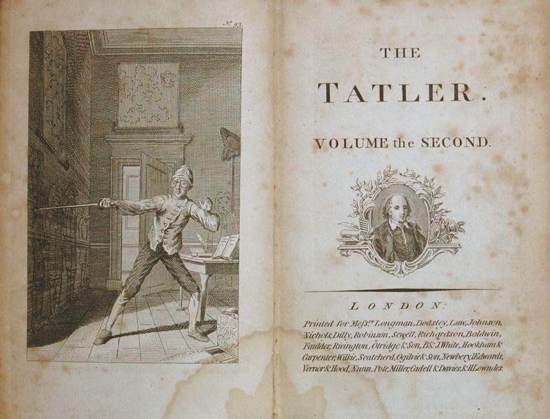 The Tatler. Volume the Second. London: Printed for Messrs Longman, and 30 others, 1709. DeB Eb 1709 T, Special Collections, Library, University of Otago, New Zealand
