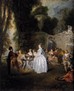 Ftes Vnitiennes - Watteau: ftes galantes of scnes van aristocratische gezelschappen of groepen komedieacteurs meestal in een parkachtige omgeving. Na de dood van Lodewijk XIV in 1715, verlieten de Franse aristocraten het Franse hof en Versailles om zich in de Parijse stadshuizen terug te trekken. Ze konden er zich vermaken, flirten en scenes uit de Italiaanse Commedia del Arte naspelen.