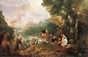 Watteau - Pilgrimage on the Isle of Cythera, 1717, Louvre. Many commentators note that it depicts a departure from the island of Cythera, the birthplace of Venus, thus symbolizing the brevity of love.