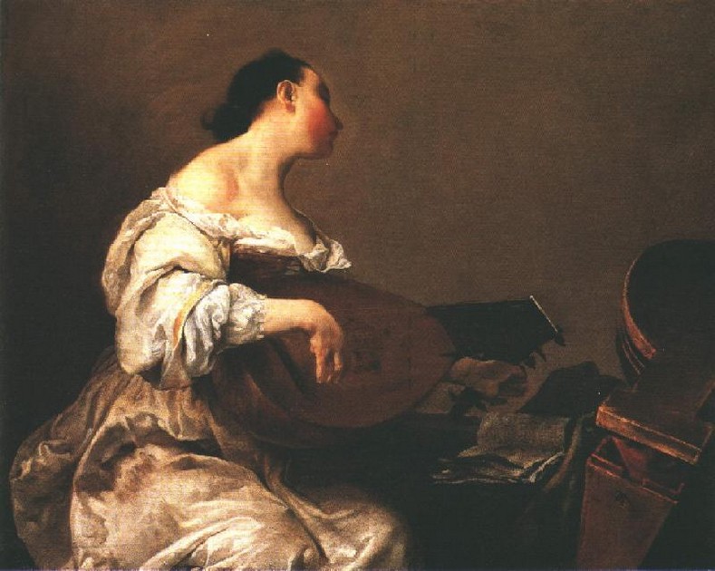 Giuseppe Crespi. Maria - Woman Playing Lute